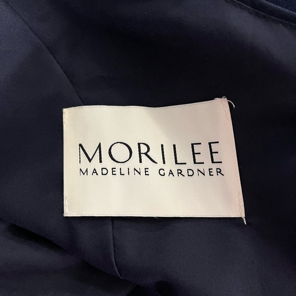 Mori Lee Madeline Gardner Bridesmaids Dress Off Shoulder Neckline Navy Chiffon - Picture 8 of 11